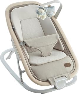 Qutanix 2-in-1 Baby Bouncer & Rocker,Portable Baby Bouncer Seat for Babies 0-9 Months, Baby Rocking Chair with 3 Reclining Positions,Wood Accents,Soft Newborn Insert - Beige