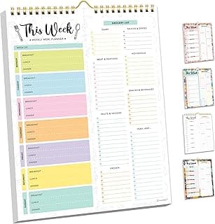 Decorably 52 Sheets Pastel Undated Magnetic Weekly Meal Planner and Grocery List Notepad with 4 Strong Magnets - 8.5x11in Spring-Bound, Refrigerator Mountable, Easy Tear-Off Design