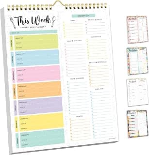 8.5x11in Grocery List Notepad Meal Planner with 4 Strong Magnets - Spring-Bound, Refrigerator Mountable, Easy Tear-Off Design