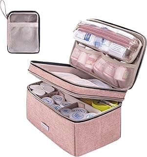 Lexeeco Travel Medicine Pill Bottle Organizer Bag with Portable Small Pouch | Medication Case with Lockable Zipper for Pill,Vitamin,Medicine Storage Box for College Dorm Student,Home,First Aid Bag Empty