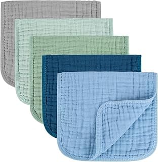 New Mom Must-Have: MIGIOL Baby Burp Cloth 100% Cotton Newborn Cotton Muslin Burp Cloth 10x20 inches (Blue & Green 5 Pieces)