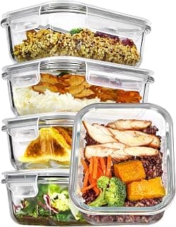 Glass Meal Prep Food Container Sets, Snap Airtight Lid, For Microwave, Oven, Freezer and Dishwasher, BPA Free