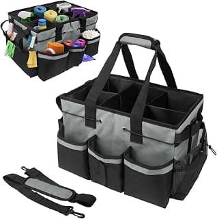 Large Cleaning Caddy Bag with Handle, Built-in Sturdy Support Board, Adjustable Shoulder Strap, Multi-compartment Design Cleaning Supply Tote for Cleaners & Housekeepers (Gray)