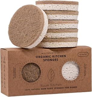 Round Organic Kitchen Sponges 6-Pack – Non Toxic Sponges for Dishes, Natural Dish Sponge Set, Plant Based Cellulose & Coconut Fiber Sponge, Biodegradable, Compostable, Eco Friendly
