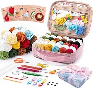 MYBAGZING Crochet Kit for Beginners, Complete Starter Set with Yarn, Ergonomic Crochet Hooks, Needles, Crochet Accessories and Suppliers for Crochet Beginner Projects, Knitting Kit for Adult