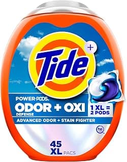 Tide Odor Defense + Oxi Laundry Detergent Pacs, Original Scent, 45 Count, Advanced Odor + Stain Fighter