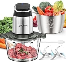 8Cup Stainless & 8Cup Glass Bowls, Upgraded Button & Smart Overheat Protection Light - Includes Clean Brush, 2 Sets of Blades