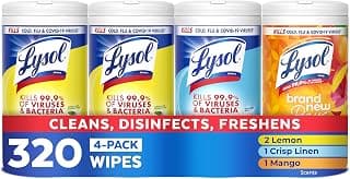 LYSOL Disinfecting Wipes, All Purpose Cleaner, Multi-Surface Antibacterial Cleaning Wipes, Household Cleaning Supplies, Dorm Essentials, Lemon + Mango & Hibiscus + Crisp Linen Scent, 80 ct. (4 Pack)