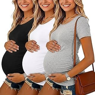 Womens Maternity Tops Short Sleeve Round Neck Pregnancy Shirts 3 Packs