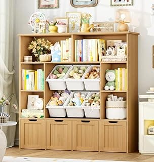 Toy Storage Organizer with Movable Drawer Toy Organizer for Kids | Toy Organizers and Storage with 6 Toy Bins, Large Kids Bookshelf Toy Chest with Hidden Wheels for Playroom