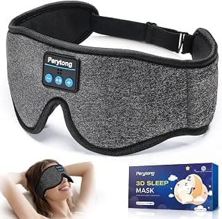 Perytong Sleep Mask with Bluetooth 5.4 Headphones, Wireless Music Sleep Eye Mask for Side Sleepers, 3D Contoured Comfort & Built-in HD Stereo Earphones, Blackout for Travel(Flax Gray)