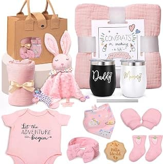 Baby Girl Gift Basket, New Parents Gift for Couples, Gender Reveal Gifts with Mom and Dad Tumbler Set for First Time Moms