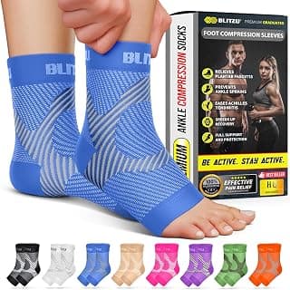 BLITZU Compression Socks for Plantar Fasciitis, Foot, Arch & Ankle Support | Open Toe Ankle Brace, Women & Men, Stabilizing Sleeve Wrap, Achilles Tendonitis, Neuropathy, Arthritis, Swelling & Heel Pain