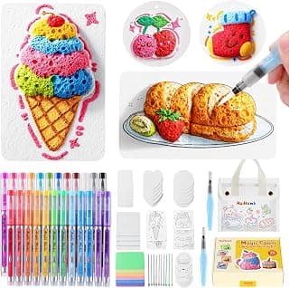 Includes 24 Auto-Flow Markers, 38 Texture Sheets & 10 Bead Necklaces,Gift Box Package;Non-Toxic Creative Arts & Crafts