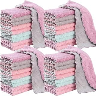 32 Pack Kitchen Dish Cloths Dish Towels, Super Soft and Absorbent Coral Fleece Cloth, Coral Velvet Microfiber Cleaning Cloth, Nonstick Oil Washable Fast Drying Dish Rags for Clean Table, Dish, Glass.