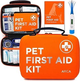 ARCA PET Cat & Dog First Aid Kit for Car - Pet Emergency Kit for Home Office Travel – Dog Camping Essentials with Digital Thermometer, Muzzle & Mini First Aid Pouch