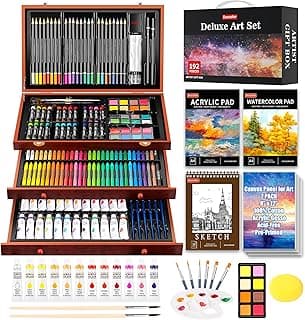 Soucolor Art Supplies,192 Pack Deluxe Art Set Drawing Painting Supplies Kit | Acrylic Pad, Watercolor Pad, Sketch Book, Canvases, Acrylic Paint, Crayons, Pencils, Gifts for Artist Adults Teen Kids