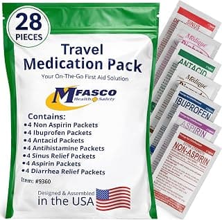 28 First Aid Emergency OTC Medicine Packets for Cruise & International Travel | Compact Med Refill for Traveling & Office