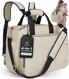 Mellories 4 in 1 Convertible Diaper Bag Tote for Baby Boys and Girls - Converts into Diaper Backpack, Baby Tote, Stroller and Crossbody Diaper Bag - Beige Baby Travel Bag - Gift for Mom