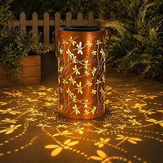 DIBIEECN Birthday Gifts for Women Mom Grandma Wife, Solar Lanterns Outdoor Waterproof, Metal Hanging Lights Garden Decor, LED Decorative Lantern for Patio Porch Backyard,Dragonfly, 1 Pack