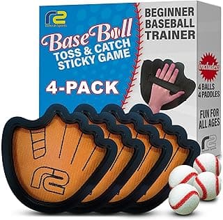 Toss and Catch Ball Game Set - Easy to Use Sticky Balls & Beginner Baseball Training Glove - Premium Toy Paddle Fits All Hand Sizes From Toddlers to Teens & Adults - Fun Gift Idea for Boys and Girls