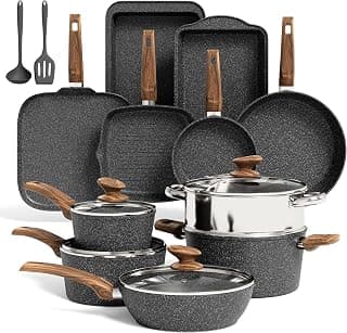 Nonstick Kitchen Induction Cookware and Bakeware Sets, Non-Toxic PFOA & PFOS Free, Black