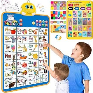 Electronic Alphabet Wall Chart, Talking ABC, 123s, Music Poster, Kids Learning Toys for Toddlers 1-3, Interactive Educational Toddler Toy, Birthday Gifts for Age 1 2 3 4 5 Year Old Boys Girls - Blue