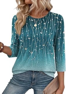 3/4 Length Sleeve Womens Tops Crew Neck Shirts Dressy Casual Tunics