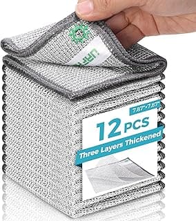 Dish Rags for Washing Dishes,Upgrade 3-Layer,12pcs,7.87“ x 7.87” | non-scratch wire, wet & dry clening, effortlessly strips stuck-on grime, great for cookware, sinks, dishes and stove tops
