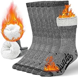 Mens Merino Wool Crew Socks Thermal and Warm Socks for Winter Work Hiking Running 3 Pairs