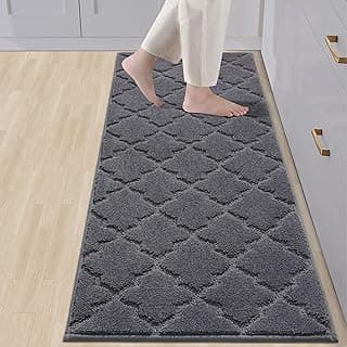 COSY HOMEER Soft Kitchen Floor Mats and Rugs Non Slip 20"x59",Dark Grey | Super Absorbent Kitchen Runner Rugs,Non-Skid Standing Mat,Washable,Polyester Kitchen Mat for Floor,Sink,Area Rug,Entrance