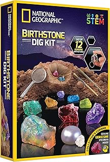 National Geographic Birthstone Dig Kit - Science Kit with 12 Genuine Birthstones, Includes a Real Diamond, Ruby, Sapphire, Pearl, & More, Gemstones and Crystals, Rock Collection (Amazon Exclusive)