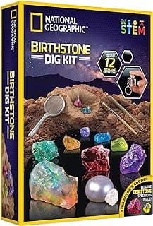 National Geographic Birthstone Dig Kit - Science Kit with 12 Genuine Birthstones, Includes a Real Diamond, Ruby, Sapphire, Pearl, & More, Gemstones and Crystals, Rock Collection (Amazon Exclusive)