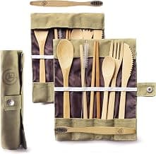 Fork, knife, spoon, teaspoon, chopsticks, straw & charcoal toothbrush | 2 full sets included