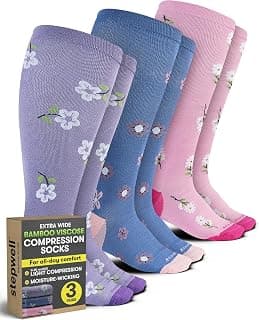 STEPWELL® Bamboo Viscose Plus Size Compression Socks for Women - 3 Pack, Moisture-Wicking Extra Wide Socks