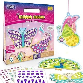 Imagimake Mirror Mosaic - Butterfly & Peakcock | 5 Templates, 450+ Stickers | DIY Dot Art Set | Craft Kits for Boys Ages 3-5 | Mess Free Kids Travel Activities | 3,4,5,6,7 Year Old Girl Birthday Gift
