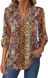 Womens Roll Up Long Sleeve Tops V Neck Shirts Dressy Casual Work Blouses S-2XL