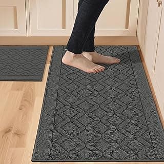 COSY HOMEER 48x20Inch/30X20Inch Kitchen Rug Mats,Grey | Made of Polypropylene 2 Piece Soft Kitchen Mat for Floor Specialized in Anti Slippery and Machine Washable Kitchen Runner Rug