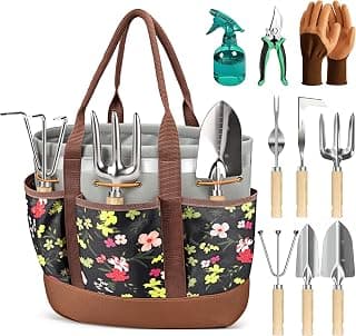10Pcs Garden Tool Set, Rust-Proof Stainless Steel, Ash Wood Handles | High-Hardness Tool Heads, Reinforced Organizer Handbag with Multi-Pocket for Planting, Gardening Gift Set for Women, Mother