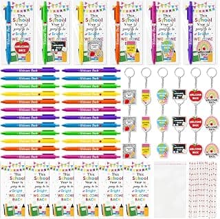 ANGOLIO Back to School Gifts for Students - 230Pcs Welcome First Day of School Student Teacher Gifts Bulk with Ballpoint Pens Bookmarks Keychains, Classroom Reward Birthday Party Favor for Boys Girls