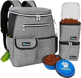 PetAmi Dog Travel Backpack 27L Airline Approved Pet Supplies Bag, Gray | Cat Traveling Suitcase Organizer for Weekend Road Trip Camping; 2 Food Containers, 2 Collapsible Bowls & Poop Bag Dispenser