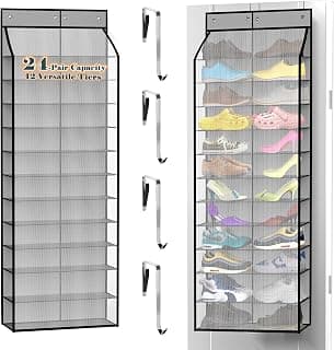 Kotkn 24-Pair Over Door Shoe Organizer for Family & Kids, Double Sided | Hanging Storage for Sneakers, Boots, Toys & Room Organization-Graphite Gray